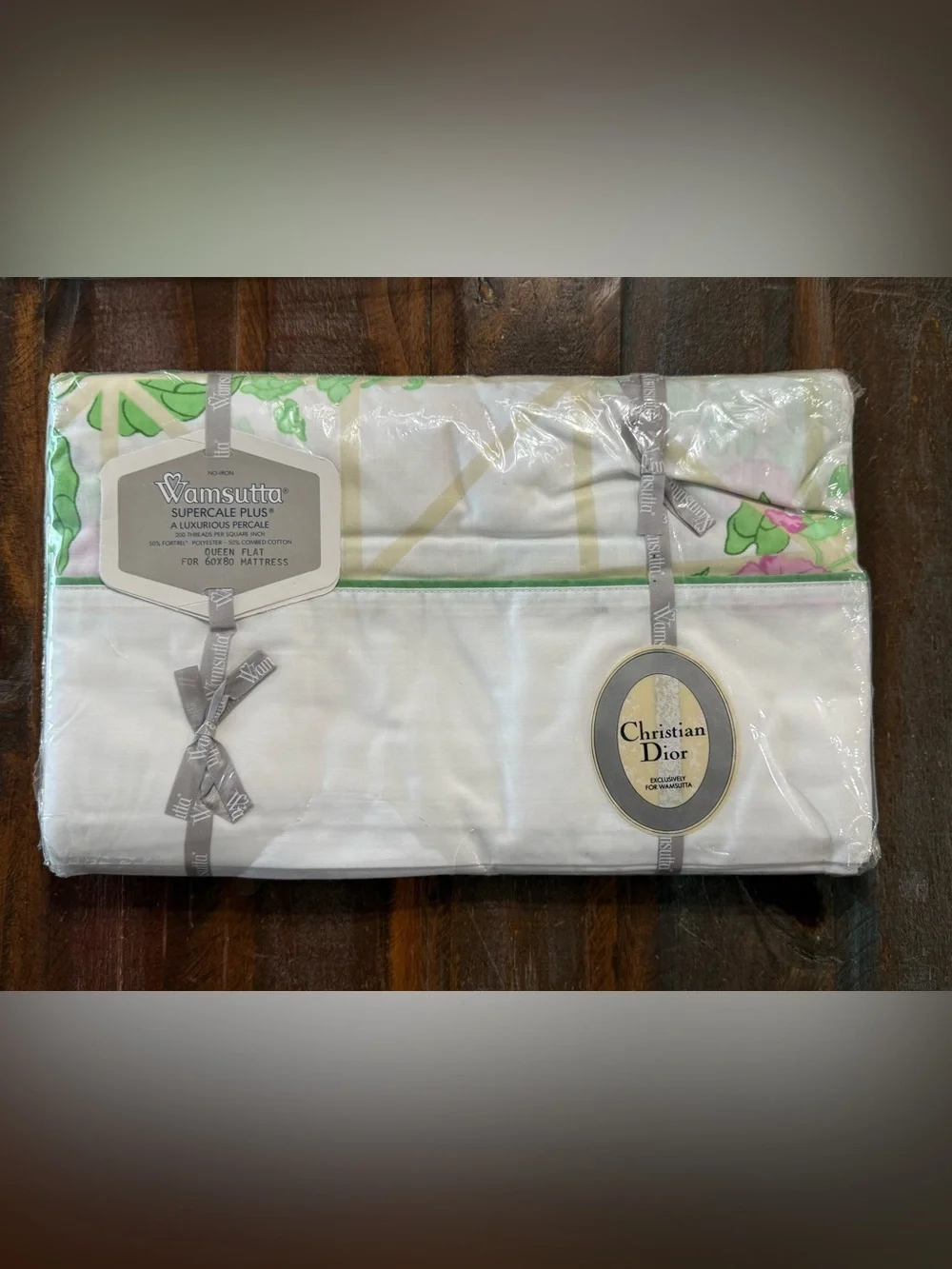 Christian Dior Wamsutta VTG Floral 200 Thread Count Percale Queen Sheet Set  NOS